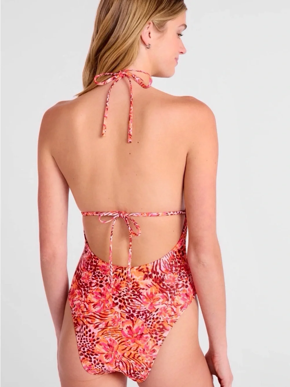 No Boundaries Floral Animal Print Beaded Cutout One Piece Swimsuit Size S 4-6